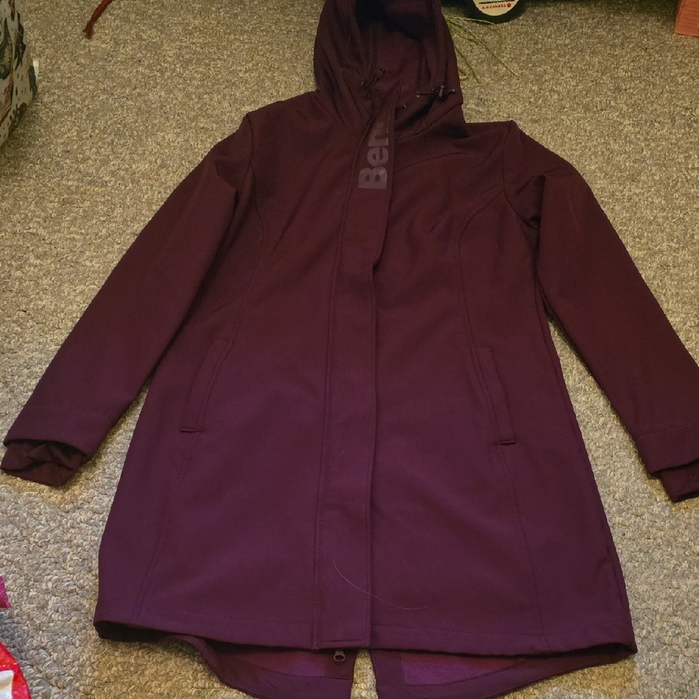 Bench Women's Hooded Long Trench Coat in Burgundy Plum
